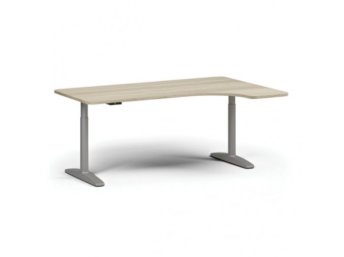 Výškově nastavitelný stůl OBOL, elektrický, 675-1325 mm, levý/pravý, deska 1800x1200 mm, šedá zaoblená podnož, dub přírodní