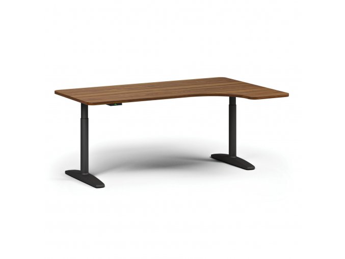 Výškově nastavitelný stůl OBOL, elektrický, 675-1325 mm, levý/pravý, deska 1800x1200 mm, černá zaoblená podnož, ořech