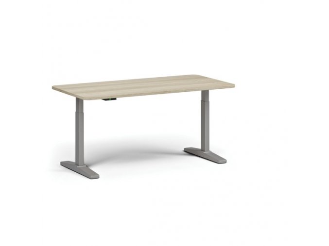 Výškově nastavitelný stůl, elektrický, 675-1325 mm, zaoblené rohy, deska 1600x800 mm, šedá podnož, dub přírodní