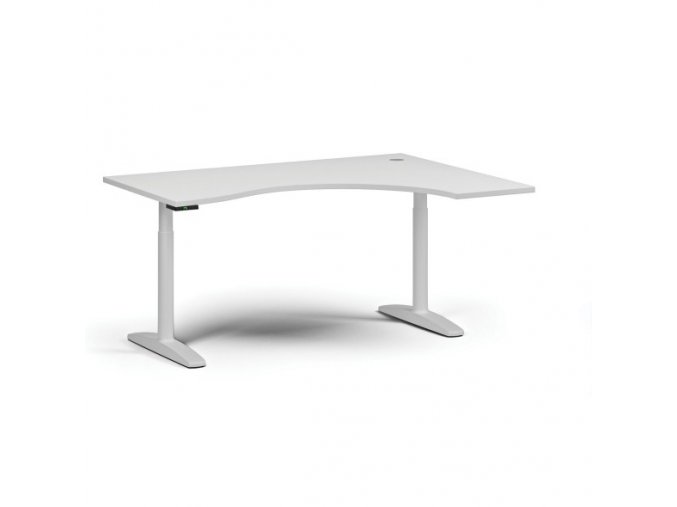 Výškově nastavitelný stůl OBOL, elektrický, 675-1325 mm, ergonomický pravý, deska 1600x1200 mm, bílá zaoblená podnož, bílá