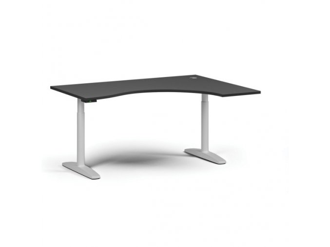 Výškově nastavitelný stůl OBOL, elektrický, 675-1325 mm, ergonomický pravý, deska 1600x1200 mm, bílá zaoblená podnož, grafit