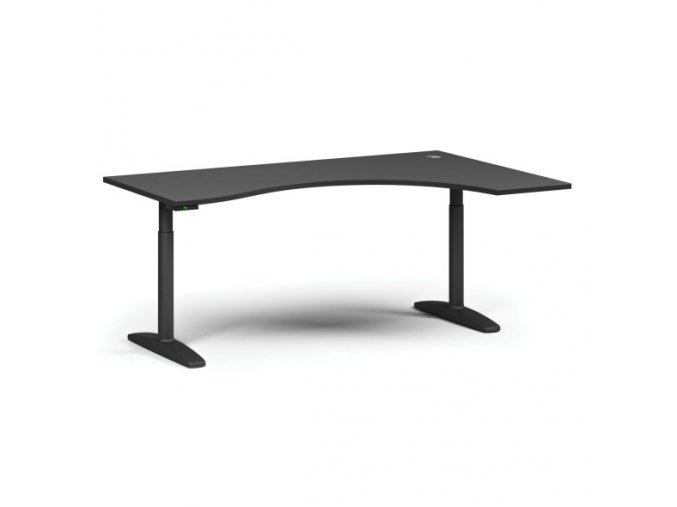 Výškově nastavitelný stůl OBOL, elektrický, 675-1325 mm, ergonomický pravý, deska 1800x1200 mm, černá zaoblená podnož, grafit
