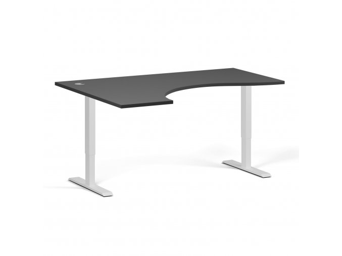 Výškově nastavitelný stůl, elektrický, 675-1325 mm, ergonomický levý, deska 1600x1200 mm, bílá podnož, grafit