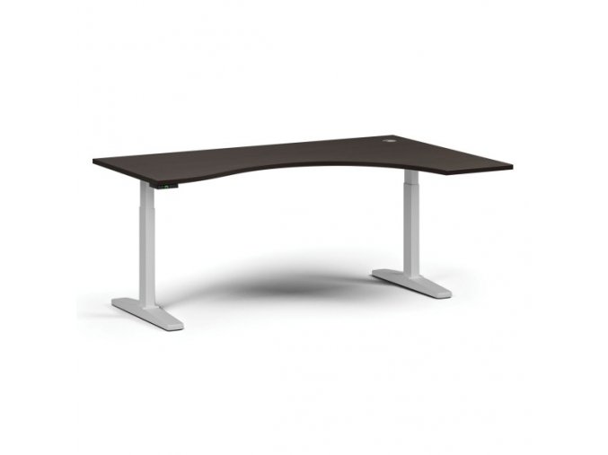 Výškově nastavitelný stůl, elektrický, 675-1325 mm, ergonomický pravý, deska 1800x1200 mm, bílá podnož, wenge
