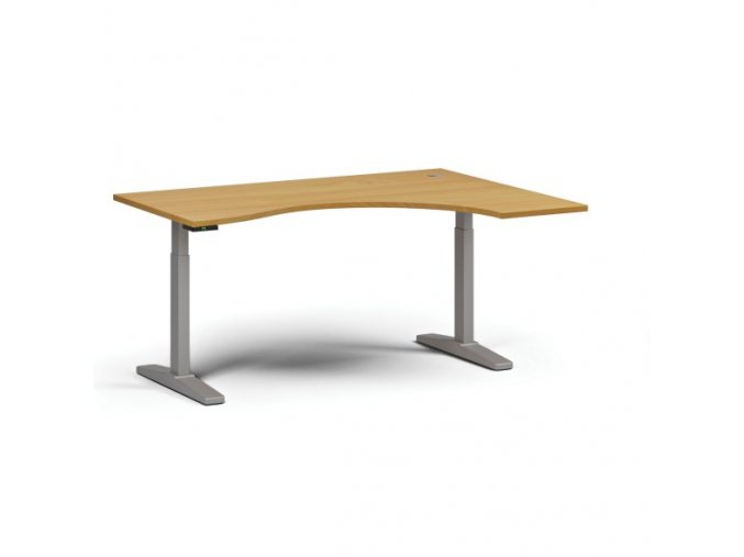 Výškově nastavitelný stůl, elektrický, 675-1325 mm, ergonomický pravý, deska 1600x1200 mm, šedá podnož, buk