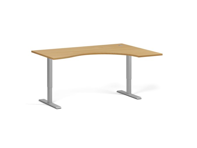 Ergonomický výškově nastavitelný stůl. 160x120 cm, 2 motory, L/P, šedá podnož, buk