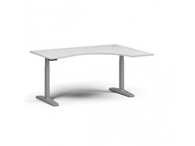 Výškově nastavitelný stůl, elektrický, 675-1325 mm, ergonomický pravý, deska 1600x1200 mm, šedá podnož, bílá