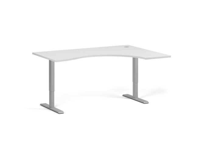 Ergonomický výškově nastavitelný stůl. 160x120 cm, 2 motory, L/P, šedá podnož, bílá