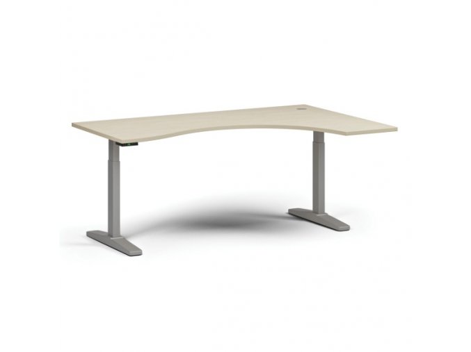 Výškově nastavitelný stůl, elektrický, 675-1325 mm, ergonomický pravý, deska 1800x1200 mm, šedá podnož, bříza
