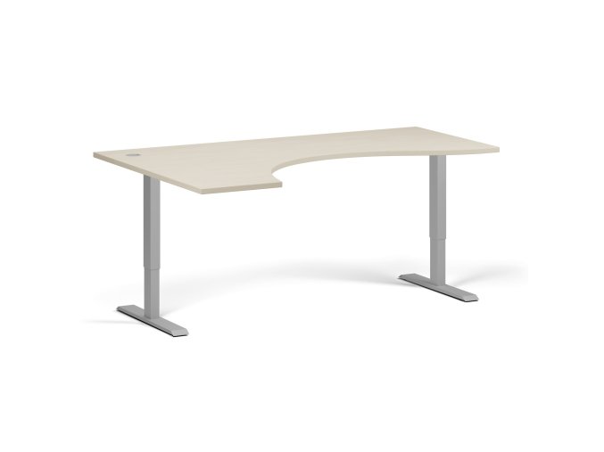 Výškově nastavitelný stůl, 2 motory, 745 - 1215 mm, ergonomický levý, deska 1800 x 1200 mm, šedá podnož, bříza