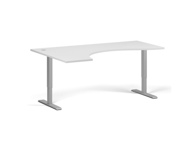 Výškově nastavitelný stůl, 2 motory, 745 - 1215 mm, ergonomický levý, deska 1800 x 1200 mm, šedá podnož, bílá
