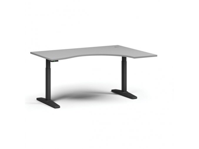 Výškově nastavitelný stůl, elektrický, 675-1325 mm, ergonomický pravý, deska 1600x1200 mm, černá podnož, šedá