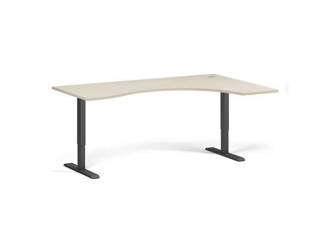 Ergonomický výškově nastavitelný stůl. 180x120 cm, 2 motory, L/P, černá podnož, bříza