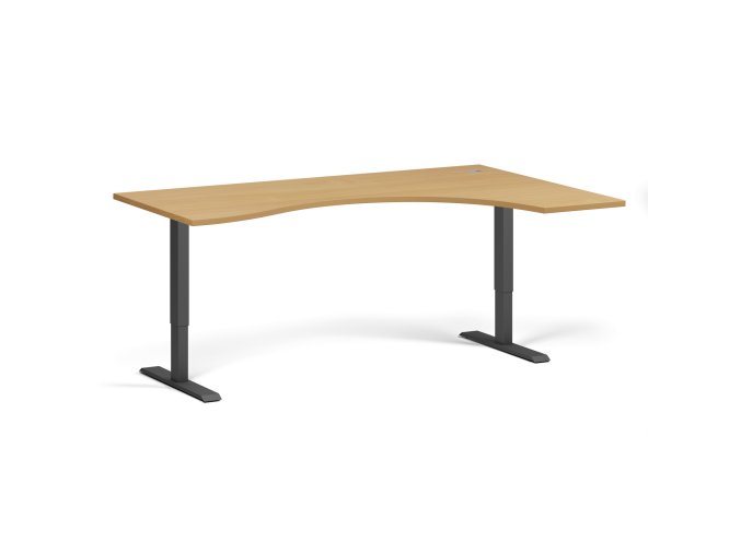 Ergonomický výškově nastavitelný stůl. 180x120 cm, 2 motory, L/P, černá podnož, buk