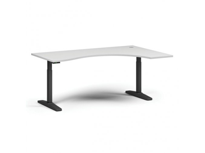Výškově nastavitelný stůl, elektrický, 675-1325 mm, ergonomický pravý, deska 1800x1200 mm, černá podnož, bílá