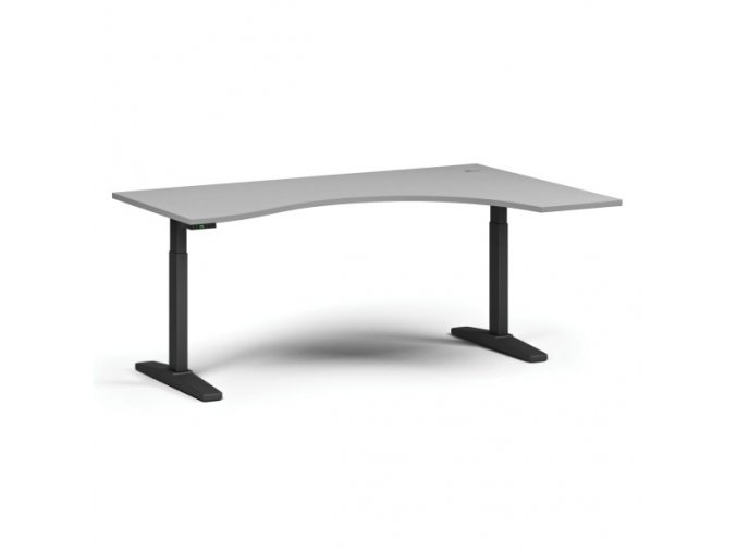 Výškově nastavitelný stůl, elektrický, 675-1325 mm, ergonomický pravý, deska 1800x1200 mm, černá podnož, šedá