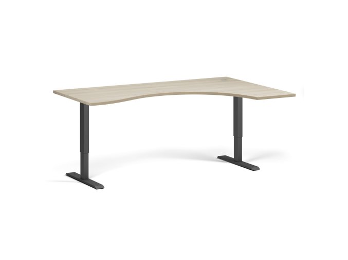 Ergonomický výškově nastavitelný stůl. 180x120 cm, 2 motory, L/P, černá podnož, dub přírodní