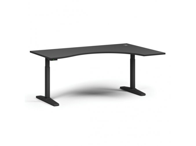 Výškově nastavitelný stůl, elektrický, 675-1325 mm, ergonomický pravý, deska 1800x1200 mm, černá podnož, grafit