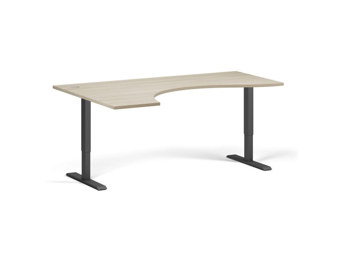 Výškově nastavitelný stůl, 2 motory, 745 - 1215 mm, ergonomický levý, deska 1800 x 1200 mm, černá podnož, dub přírodní