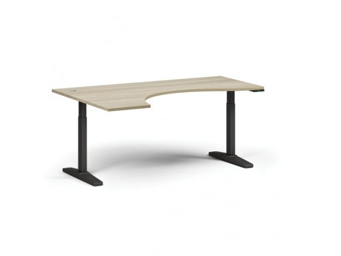 Výškově nastavitelný stůl, elektrický, 675-1325 mm, ergonomický levý, deska 1800x1200 mm, černá podnož, dub přírodní