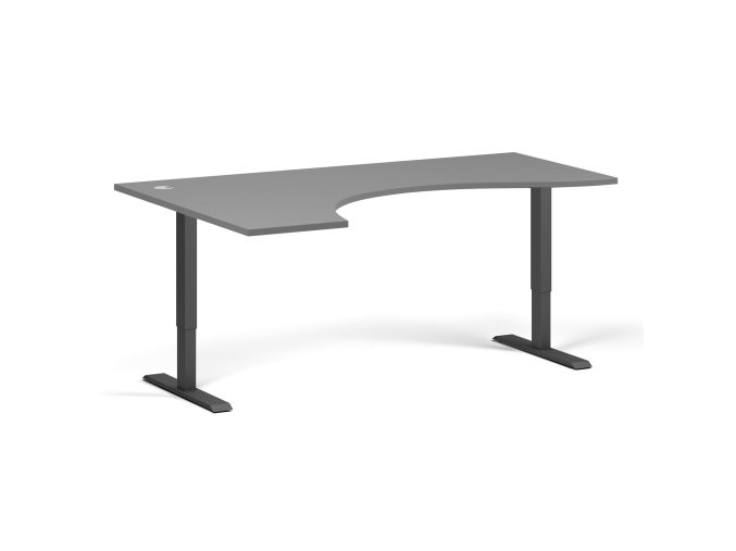 Výškově nastavitelný stůl, 2 motory, 745 - 1215 mm, ergonomický levý, deska 1800 x 1200 mm, černá podnož, grafit