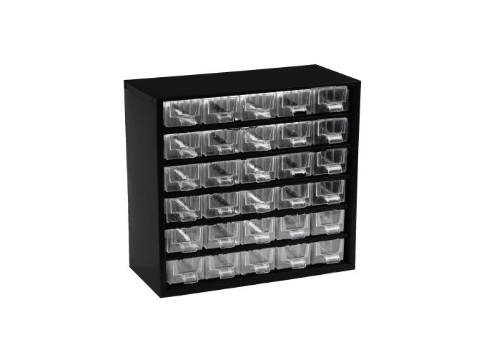 Kovové závěsné skříňky se zásuvkami, 30 zásuvek, černá