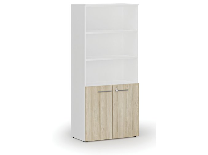 kombinovana kancelarska skrin primo white dvere na 2 patra 800 x 420 x 1781 mm bila dub prirodni 71544
