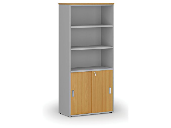 kombinovana kancelarska skrin primo gray zasouvaci dvere na 2 patra 800 x 420 x 1781 mm seda buk 71576