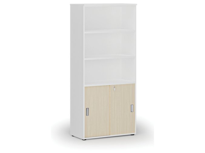 kombinovana kancelarska skrin primo white zasouvaci dvere na 2 patra 800 x 420 x 1781 mm bila briza 71588