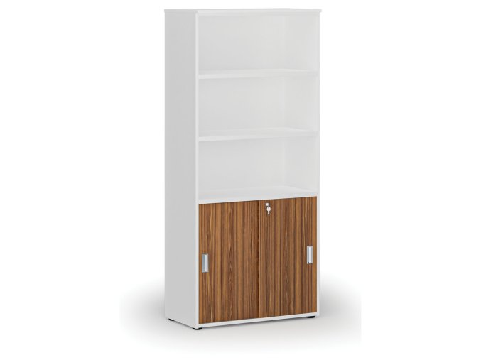 kombinovana kancelarska skrin primo white zasouvaci dvere na 2 patra 800 x 420 x 1781 mm bila orech 71601