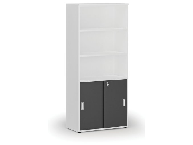 kombinovana kancelarska skrin primo white zasouvaci dvere na 2 patra 800 x 420 x 1781 mm bila grafit 71604
