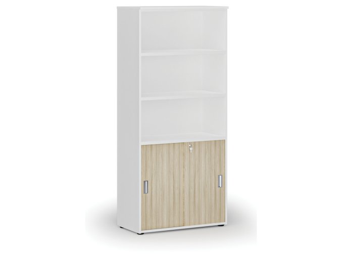 kombinovana kancelarska skrin primo white zasouvaci dvere na 2 patra 800 x 420 x 1781 mm bila dub prirodni 71610