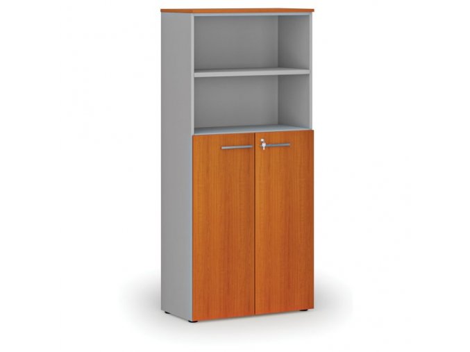 Kombinovaná kancelářská skříň PRIMO GRAY, dveře na 3 patra, 1781 x 800 x 420 mm, šedá/třešeň