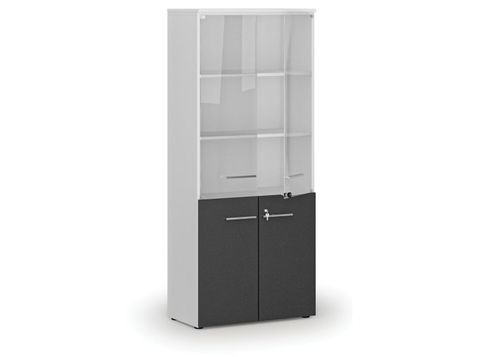 kombinovana kancelarska skrin primo white s drevenymi a sklenenymi dvermi 800 x 420 x 1781 mm bila grafit 72325