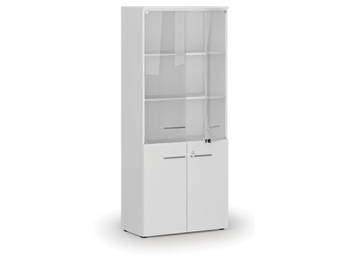 kombinovana kancelarska skrin primo white s drevenymi a sklenenymi dvermi 800 x 420 x 1781 mm bila 72366