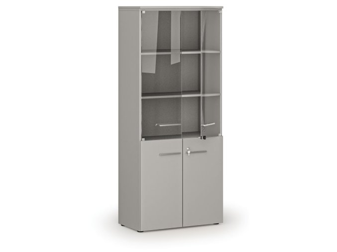 kombinovana kancelarska skrin s drevenymi a sklenenymi dvermi primo gray 800 x 420 x 1781 mm seda 81030