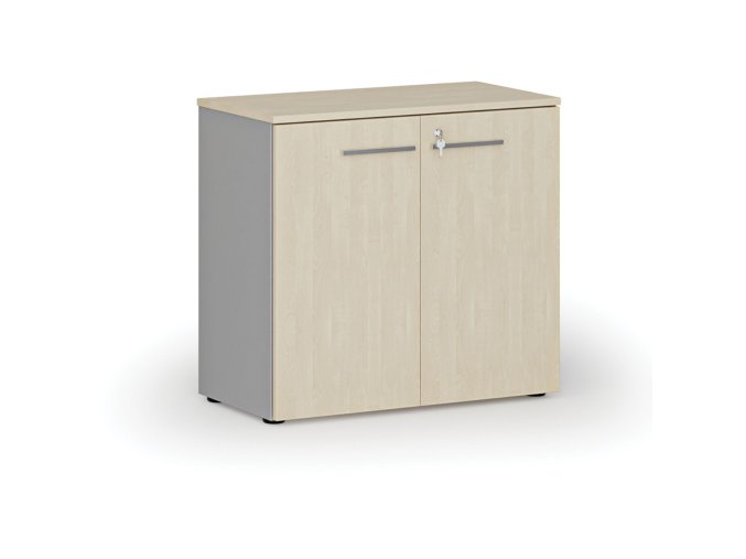 Kancelářská skříň s dveřmi PRIMO GRAY, 740 x 800 x 420 mm, šedá/bříza