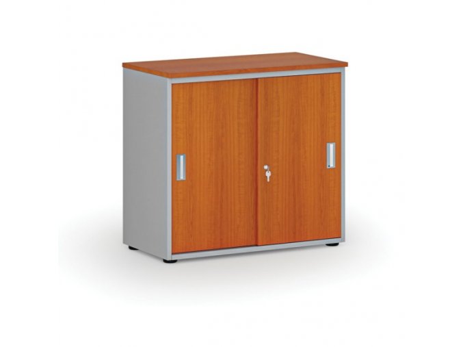 Kancelářská skříň se zasouvacími dveřmi PRIMO GRAY, 740 x 800 x 420 mm, šedá/třešeň