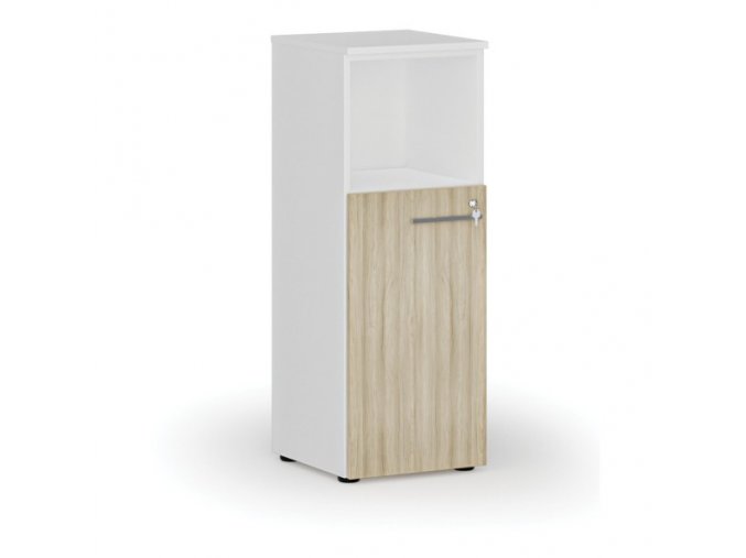 Kombinovaná kancelářská skříň PRIMO WHITE, 1087 x 400 x 420 mm, bílá/dub přírodní