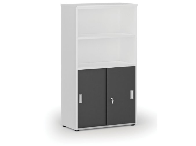 kombinovana kancelarska skrin primo white zasouvaci dvere na 2 patra 800 x 420 x 1434 mm bila grafit 73019