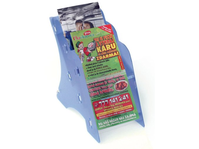 Stolní plastový stojan na prospekty, 3 x DL, modrý