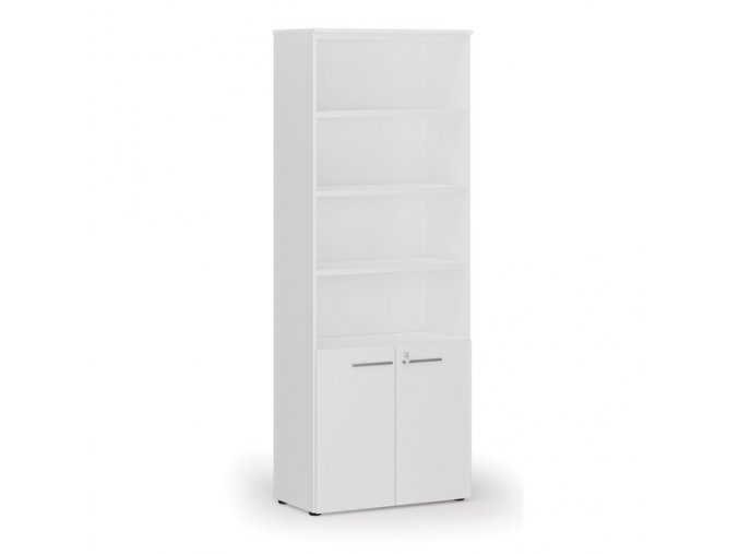 Kombinovaná kancelářská skříň PRIMO WHITE, dveře na 2 patra, 2128 x 800 x 420 mm, bílá