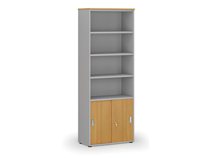 kombinovana kancelarska skrin primo gray zasouvaci dvere na 2 patra 800 x 420 x 2128 mm seda buk 73416