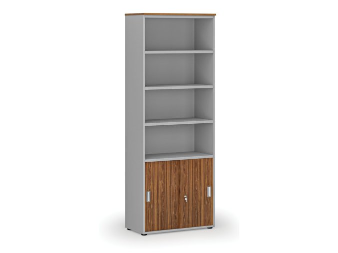 kombinovana kancelarska skrin primo gray zasouvaci dvere na 2 patra 800 x 420 x 2128 mm seda orech 73429