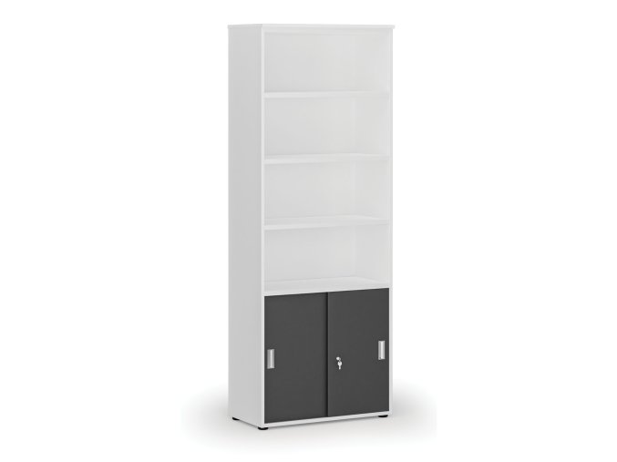 kombinovana kancelarska skrin primo white zasouvaci dvere na 2 patra 800 x 420 x 2128 mm bila grafit 73463