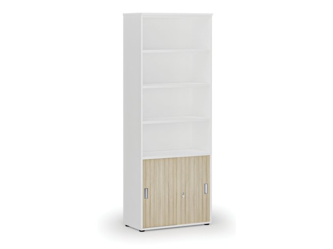 kombinovana kancelarska skrin primo white zasouvaci dvere na 2 patra 800 x 420 x 2128 mm bila dub prirodni 73466