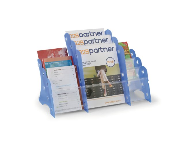 stolni plastovy stojan na prospekty 3 x a4 3xa5 3xdl modry 1370