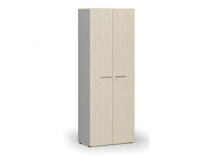 Kancelářská skříň s dveřmi PRIMO GRAY, 2128 x 800 x 420 mm, šedá/bříza