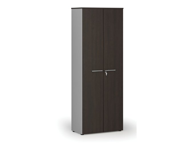 Kancelářská skříň s dveřmi PRIMO GRAY, 2128 x 800 x 420 mm, šedá/wenge