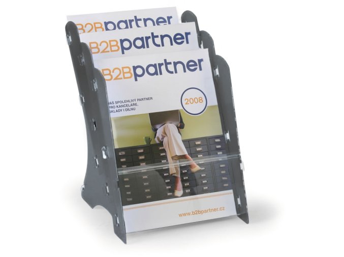 stolni plastovy zasobnik na prospekty 3 x a4 sedy 116390